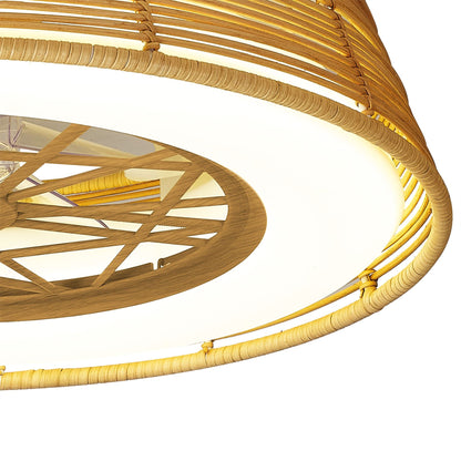 Indonesia Mini 56cm 55W LED Dimmable Ceiling Light With Built-In 25W DC Reversible Fan, Beige Rattan, 3800lm, 5yrs Warranty