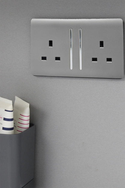 Trendi 2 Gang Artistic Modern Glossy 13 Amp Switched Tactile Plug Socket Light Grey (7 Pack)