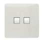 Trendi Switch 2 Gang RJ45 Cat 6 PC Ethernet & Modern Designer Telephone Slave Sockets in Ice White