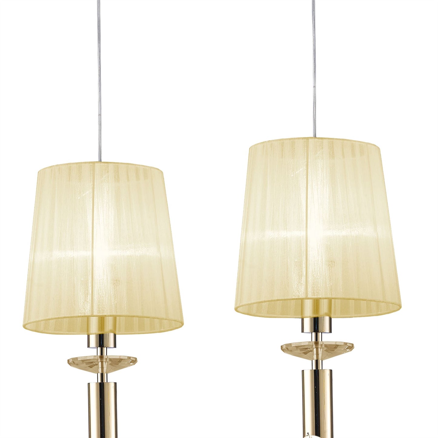 Mantra Tiffany Linear Pendant 3+3 Light E27+G9 Line, French Gold with Cream Shades & Clear Crystal