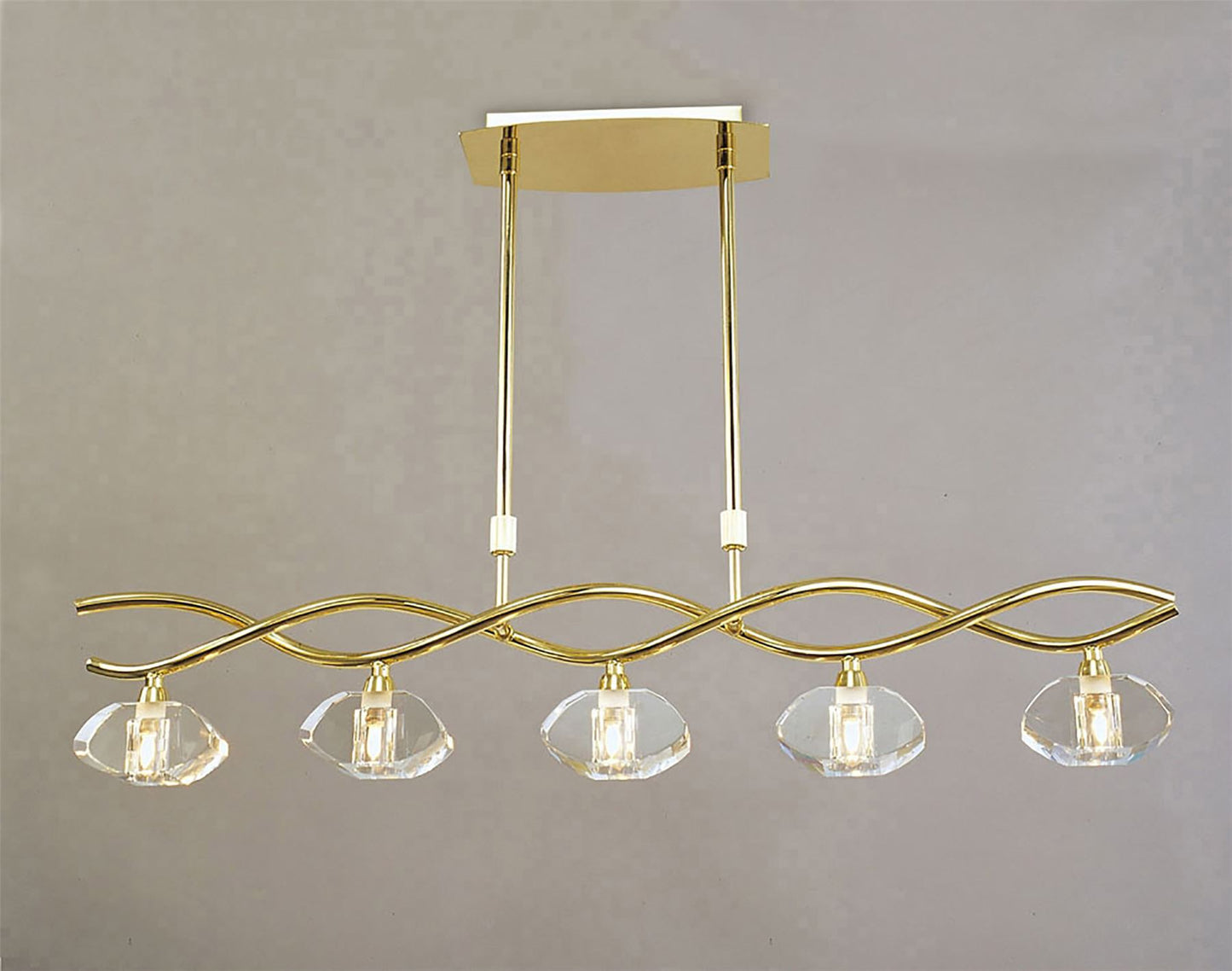 Mantra Alfa Linear Pendant 5 Light G9, Polished Brass