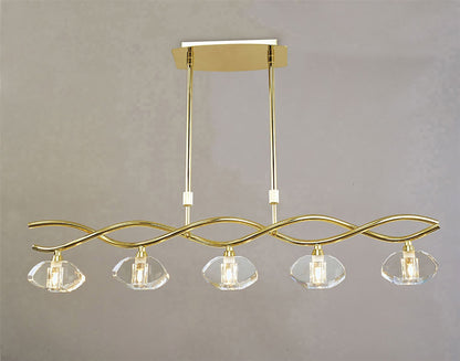 Mantra Alfa Linear Pendant 5 Light G9, Polished Brass
