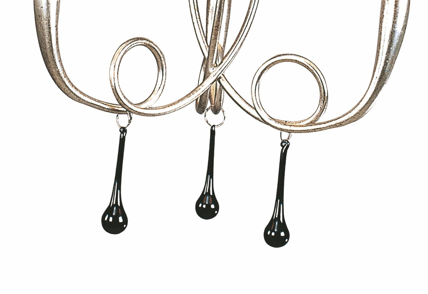Mantra M0532 Paola Pendant 3 Light E14, Silver Painted with Black Shades & Black Glass Droplets