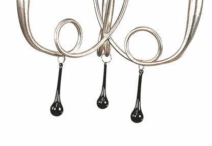 Mantra M0532 Paola Pendant 3 Light E14, Silver Painted with Black Shades & Black Glass Droplets