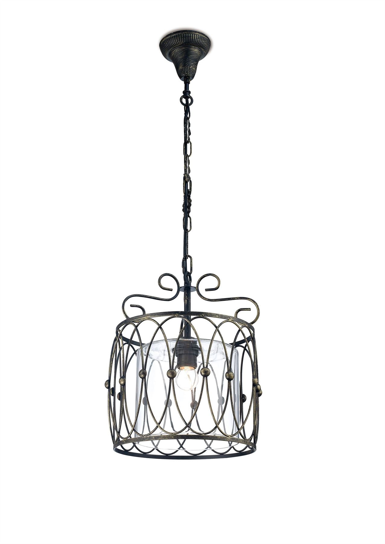 Diyas Malcolm 31cm Single  1 Light E27 Black/Gold with Clear Glass Ceiling Pendant Light Fitting