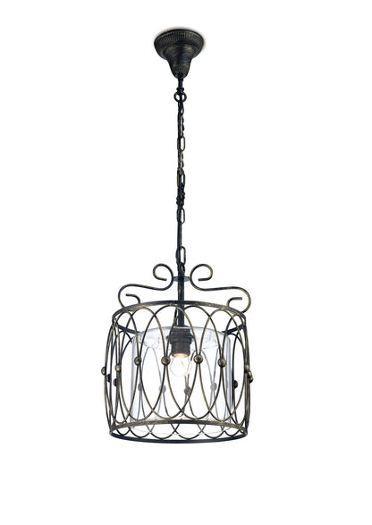 Diyas Malcolm 31cm Single  1 Light E27 Black/Gold with Clear Glass Ceiling Pendant Light Fitting