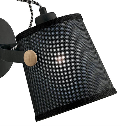 Mantra M4925 Nordica Wall Light with Black Shade 1 Light E27, Matt Black/Beech with Black Shade