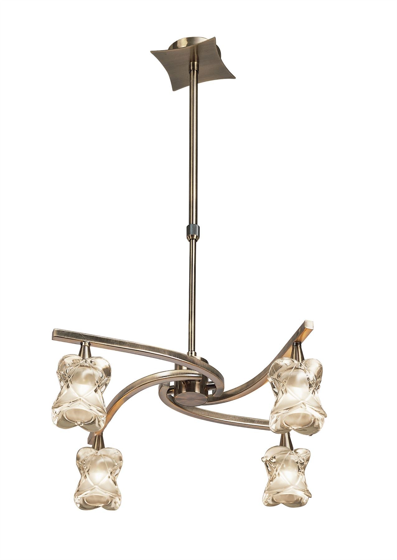 Mantra Rosa 48cm Del Desierto Telescopic Pendant Convertible To Semi Flush 4 Light G9, Antique Brass