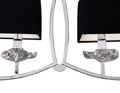 Mantra Akira Linear Pendant 2 Arm 6 Light E14, Polished Chrome with Black Shades