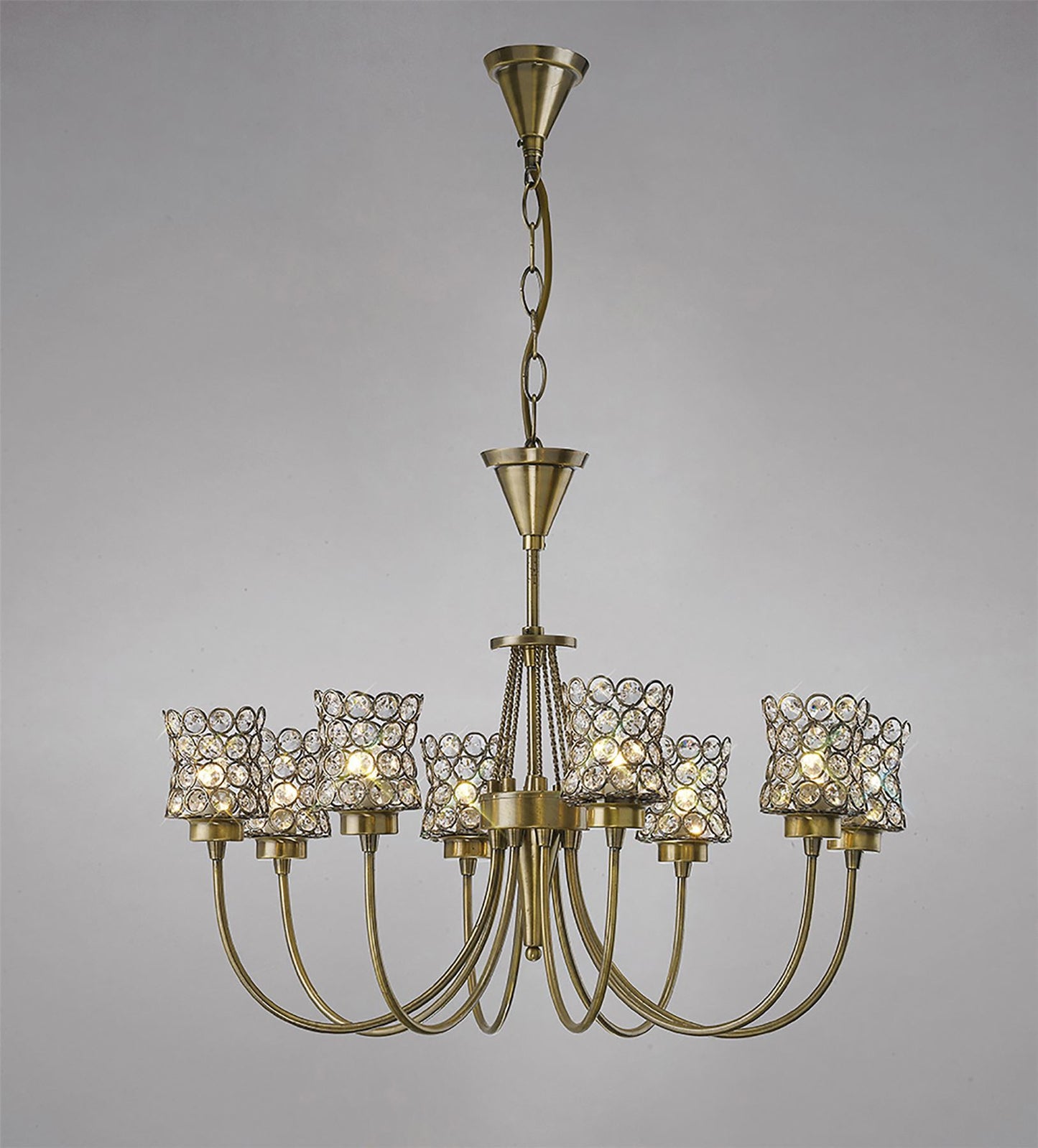Diyas Nelson  8 Light G9 Antique Brass/Crystal Ceiling Pendant Light Fitting
