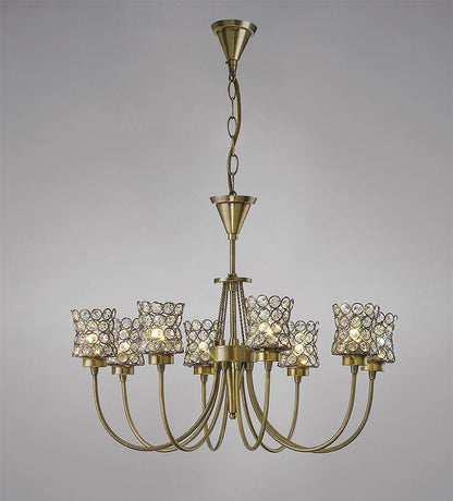 Diyas Nelson  8 Light G9 Antique Brass/Crystal Ceiling Pendant Light Fitting