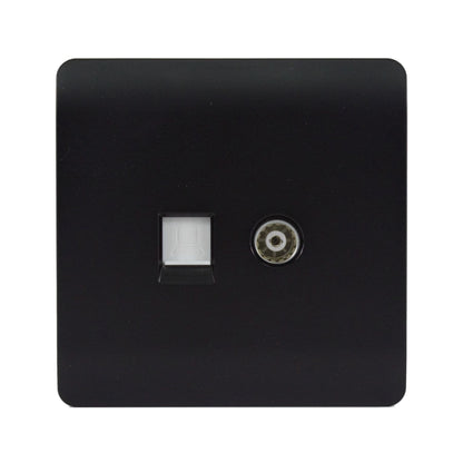 Trendi Switch 2 Gang TV Co-Axial & RJ45 Cat 6 Modern Designer PC Ethernet Sockets in Matt Black
