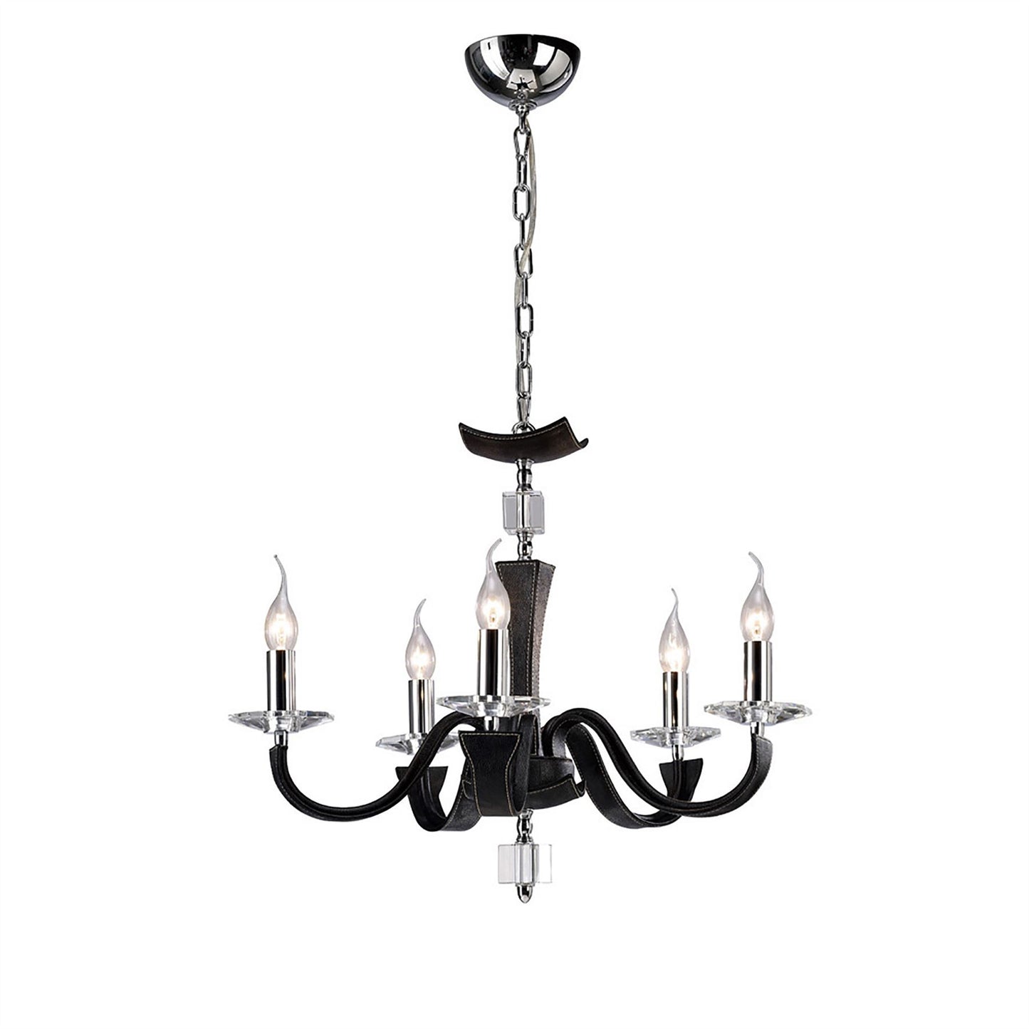 Diyas Nardini 60cm  5 Light E14 Polished Chrome/Black Faux Leather/Crystal Ceiling Pendant Light Fitting