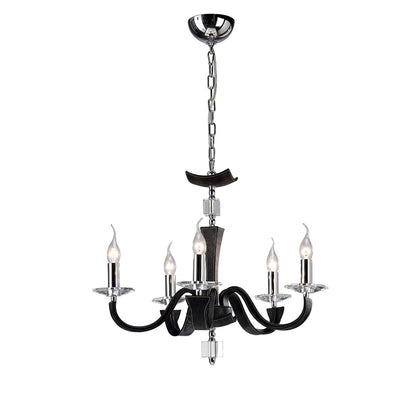 Diyas Nardini 60cm  5 Light E14 Polished Chrome/Black Faux Leather/Crystal Ceiling Pendant Light Fitting