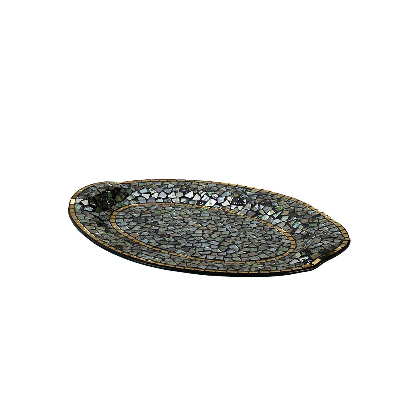 Diyas Home (DH) Addison Mosaic Platter Large Blue/Silver/French Gold Mosaic