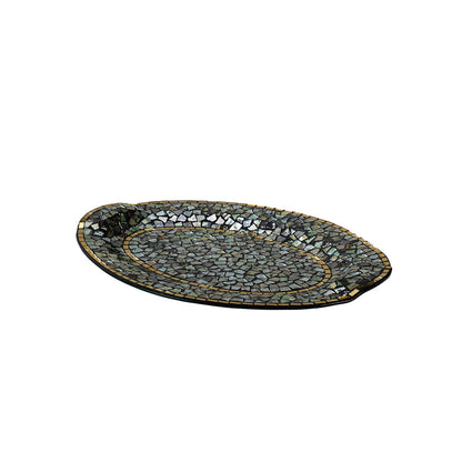 Diyas Home (DH) Addison Mosaic Platter Large Blue/Silver/French Gold Mosaic