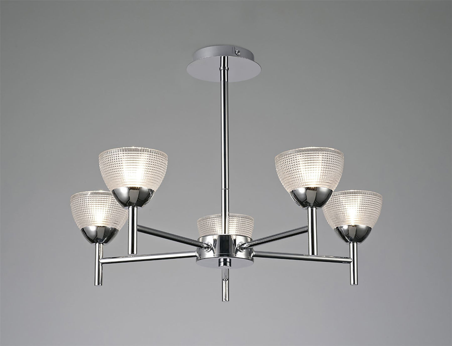 Deco Avalon Ceiling 5 Light G9 Pendant/Semi Ceiling Light, Polished Chrome with Clear Prismatic Glass