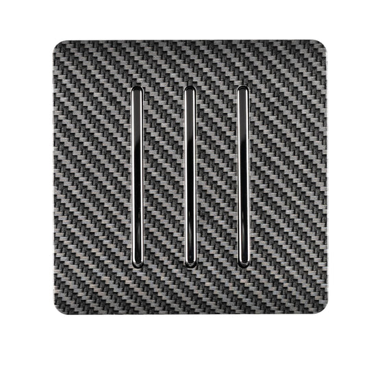 Trendi Switch 3 Gang 1 or 2 way Rocker Modern Designer Light Switch in Carbon Fibre