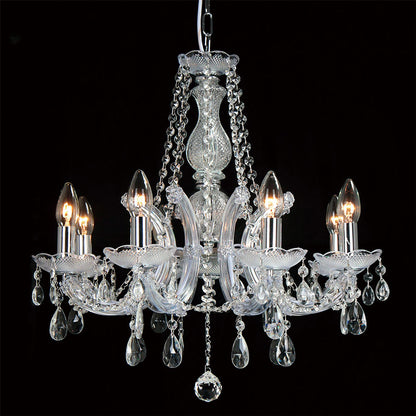 Deco Gabrielle Chandelier with Acrylic Sconce & Glass Crystal Droplets 8 Light E14 Polished Chrome Finish