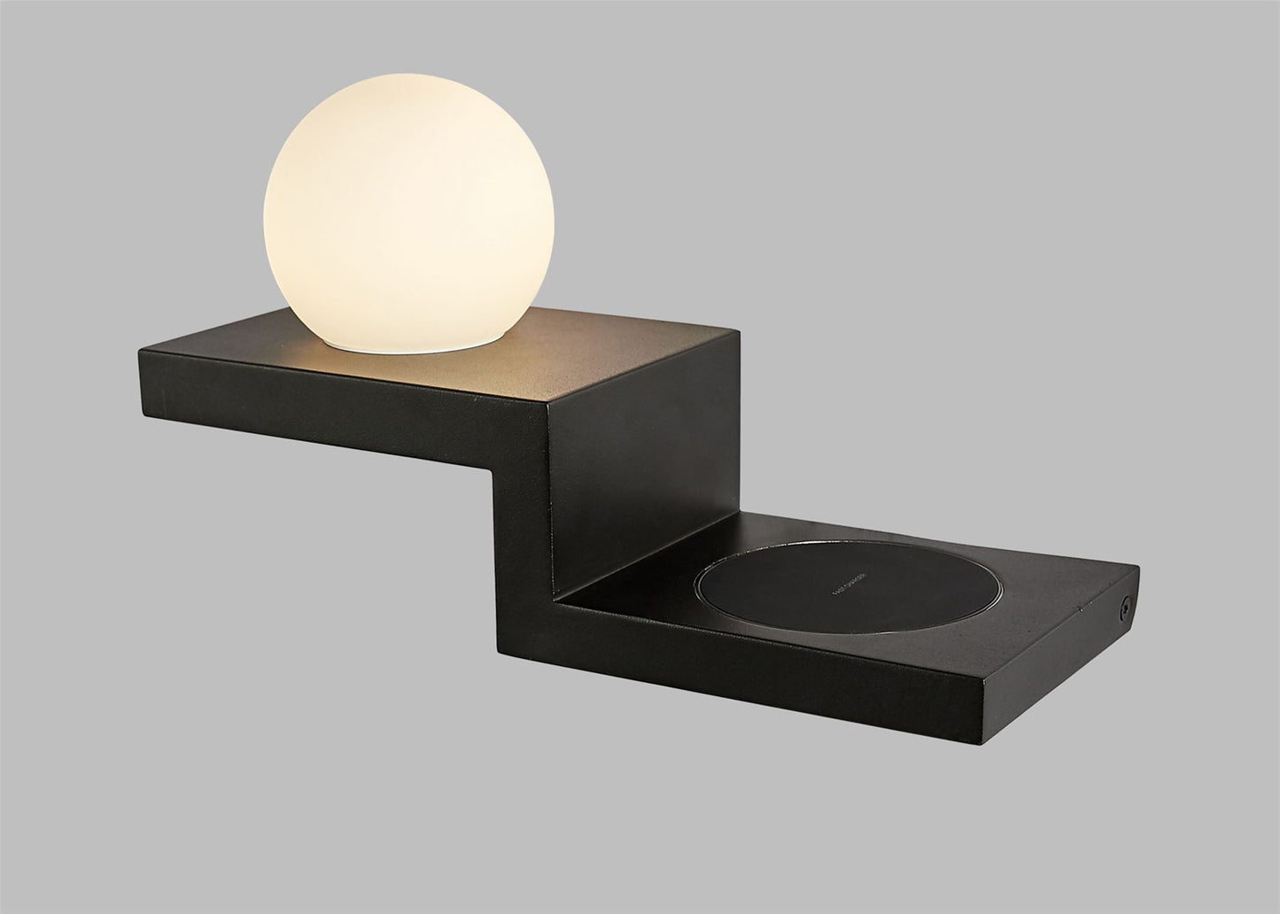 Mantra Fusion Zanzibar Wall Light Switched Globe with Mobile Phone Induction Charger, 6W LED, 3000K, 470lm, Sand Black, 3yrs Warranty