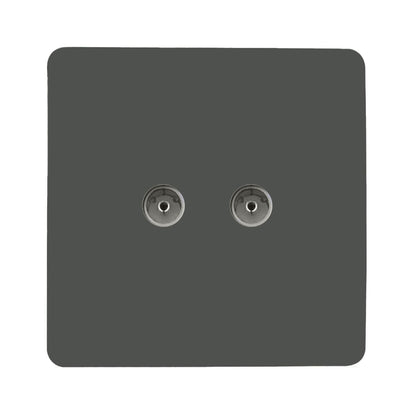 Trendi Artistic Modern Glossy Tactile 2 Gang TV Socket Charcoal