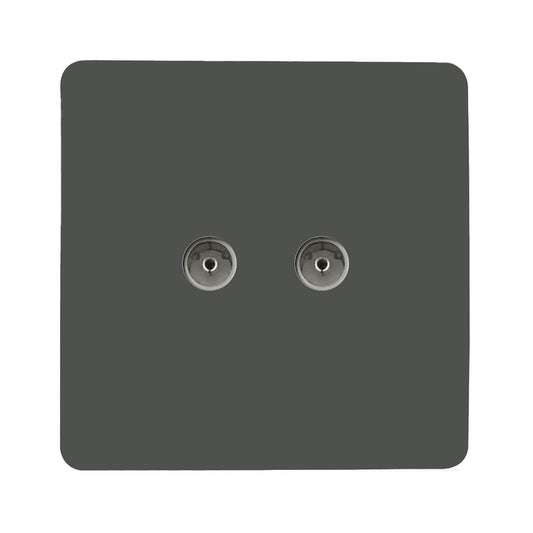 Trendi Artistic Modern Glossy Tactile 2 Gang TV Socket Charcoal