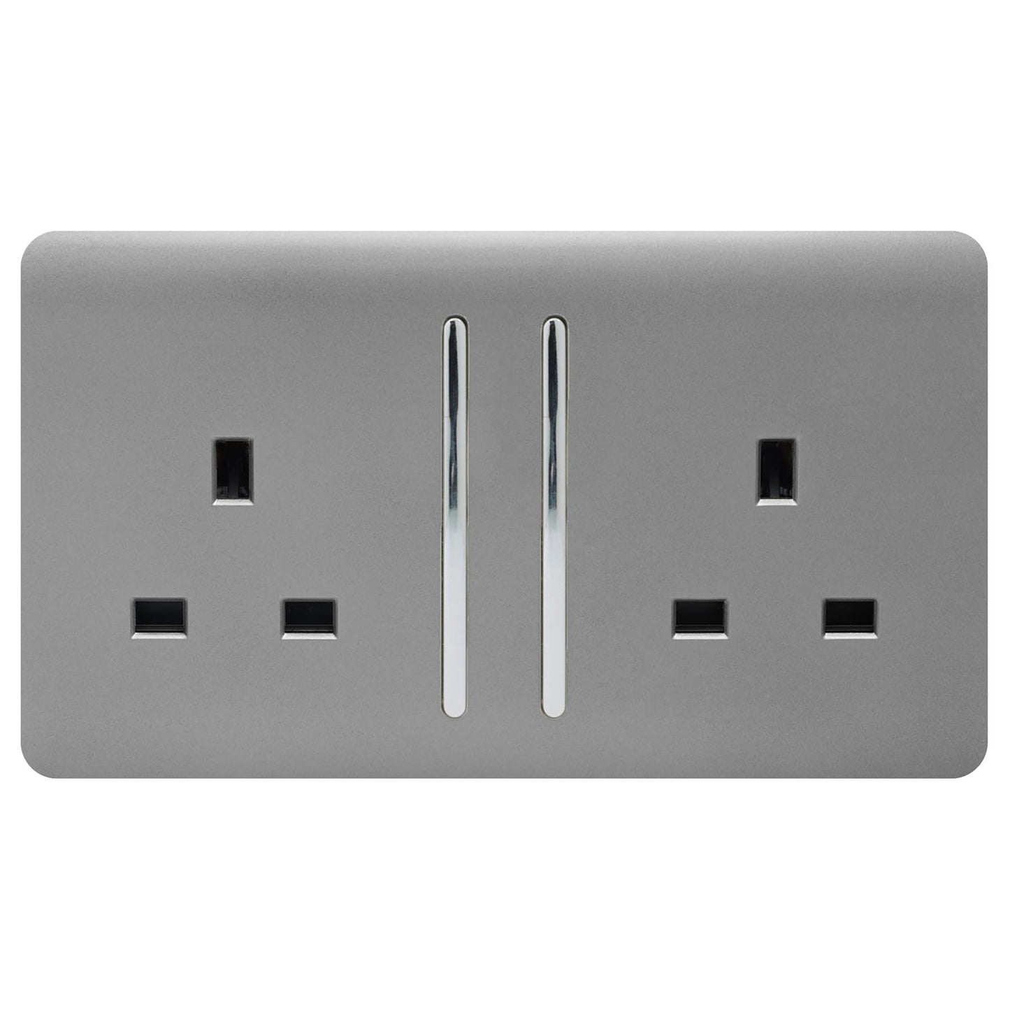 Trendi 2 Gang Artistic Modern Glossy 13 Amp Switched Tactile Plug Socket Light Grey (7 Pack)