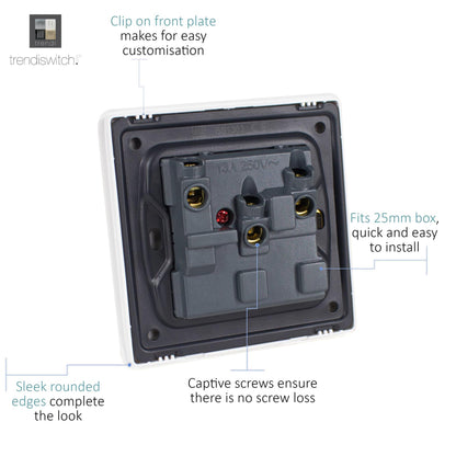 Trendi Switch 1 Gang 13 Amp Switched Plug Socket in Matt White - ART-SKT13MWH