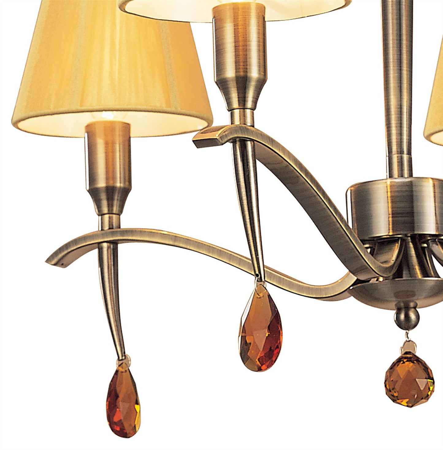 Mantra Siena 55cm Pendant Round 4 Light E14, Antique Brass with Amber Cream Shades and Amber Crystal