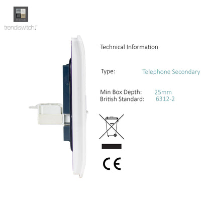 Trendi Switch 2 Gang RJ45 Cat 5e  Ethernet & Telephone Secondary Sockets Matt White - ART-TLP+PCMWH