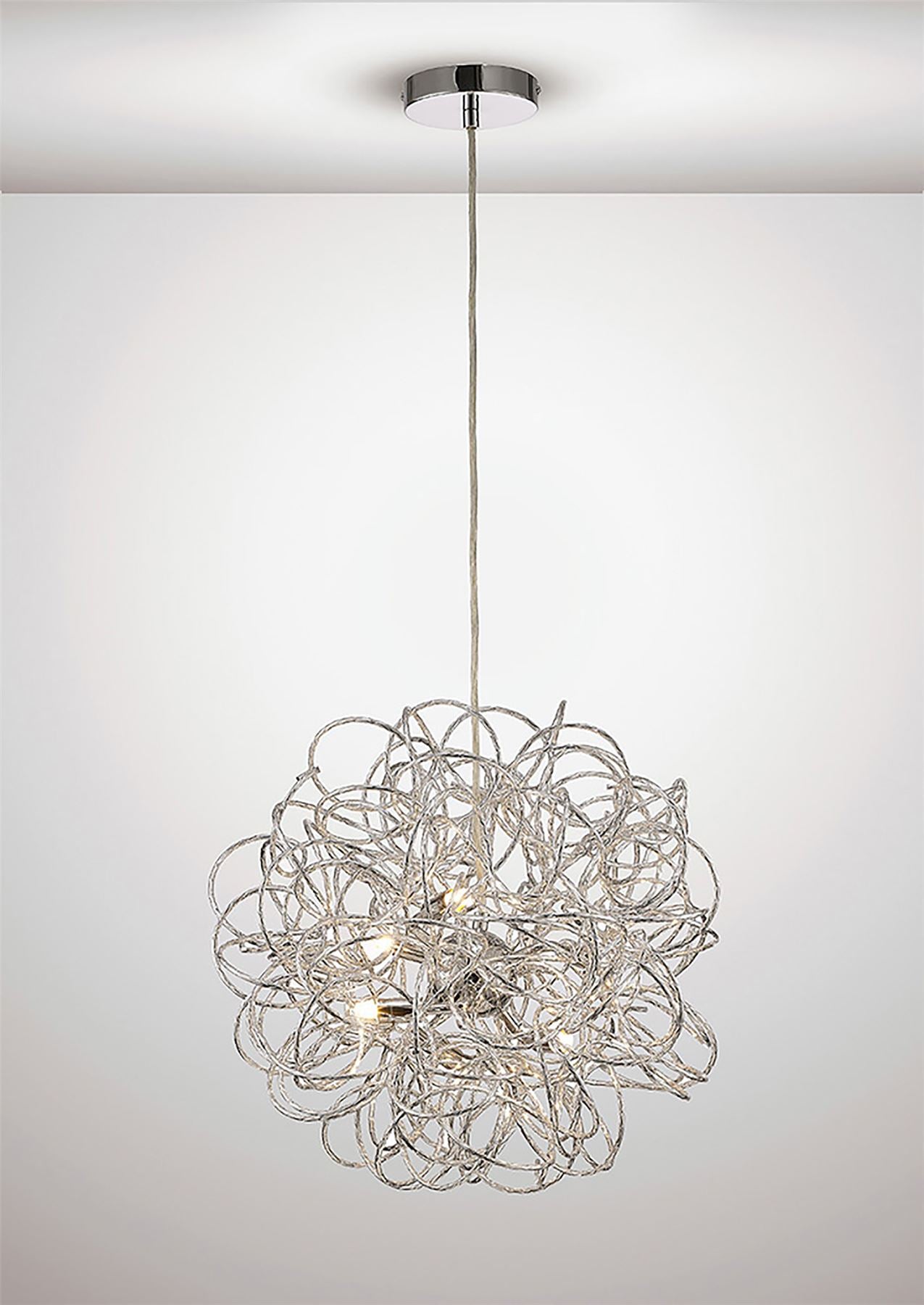 Deco Cassidy Pendant Round Interwinding Aluminium 6 Light G9 Silver/Chrome