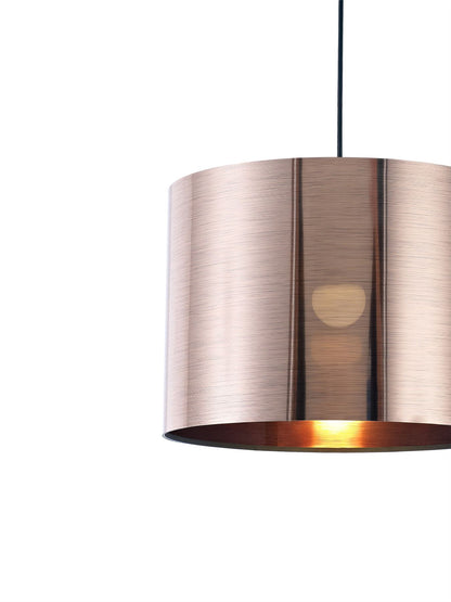 Deco Dako Black Pendant 1 Light E27 with 350 x 250mm Metallic Copper Finish Cylinder Shade, c/w Ceiling Bracket