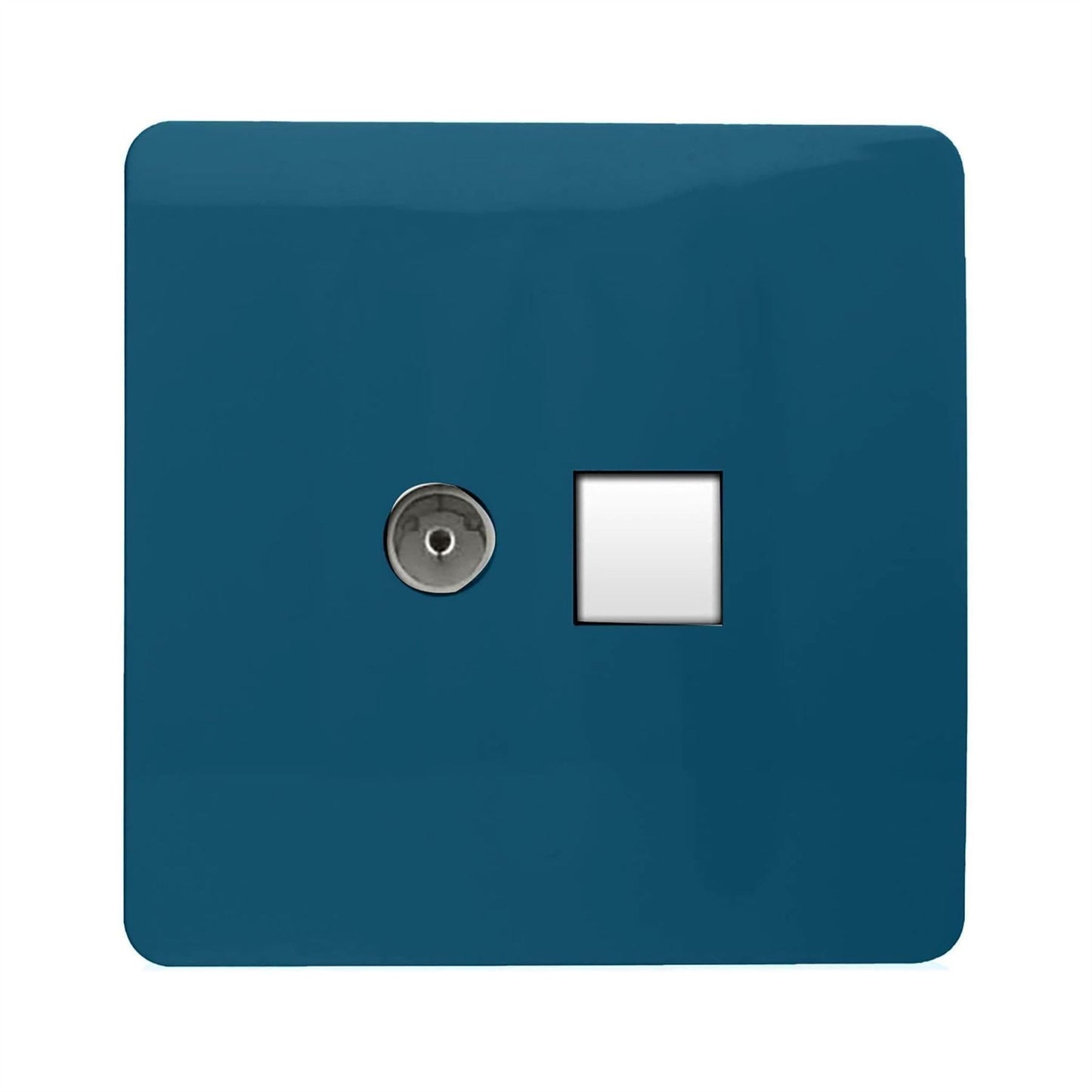 Trendi 2 Gang Female TV Co-Axial & RJ45 Cat 6 Modern Designer PC Ethernet Sockets in Midnight Blue