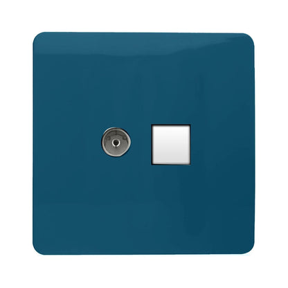 Trendi 2 Gang Female TV Co-Axial & RJ45 Cat 6 Modern Designer PC Ethernet Sockets in Midnight Blue
