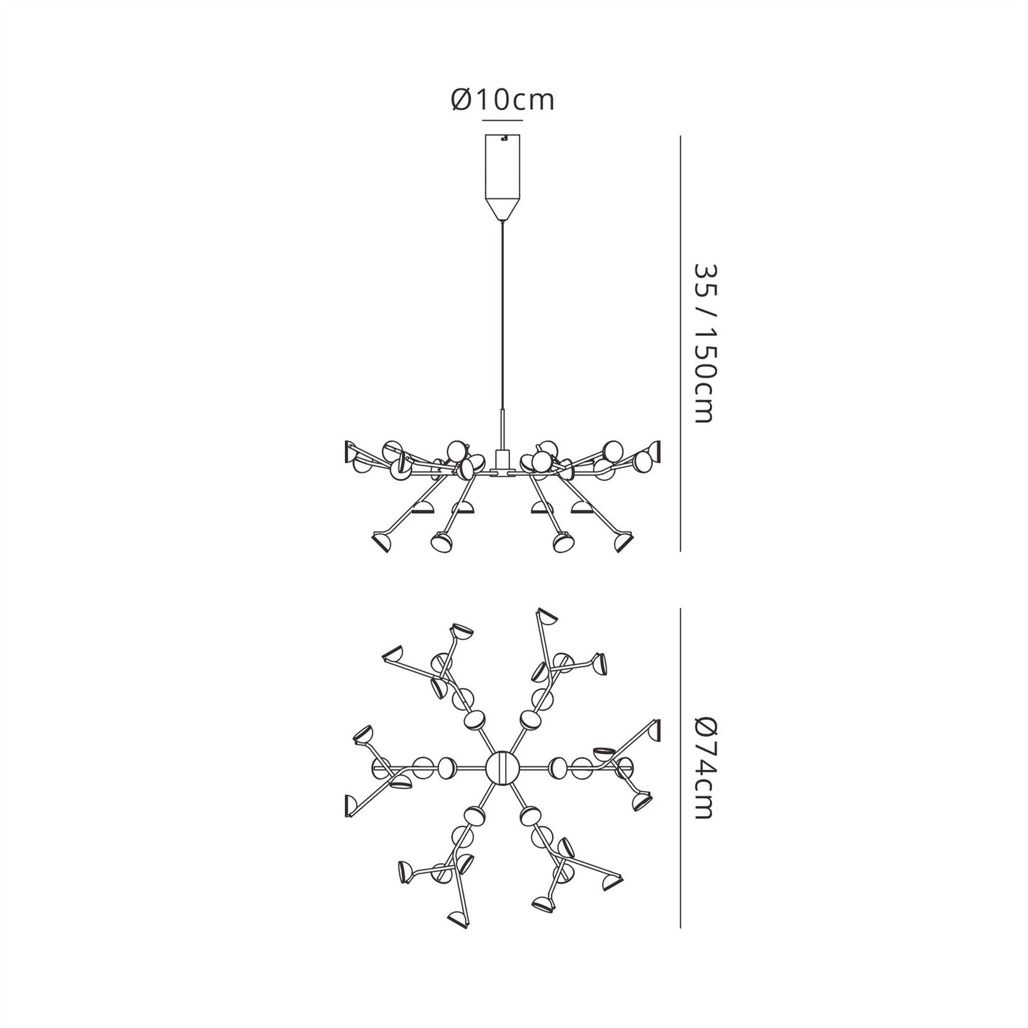 Mantra Adn 36 Light Pendant, Round 74cm, 100W LED, 3000K, 7250lm, Black, 3yrs Warranty