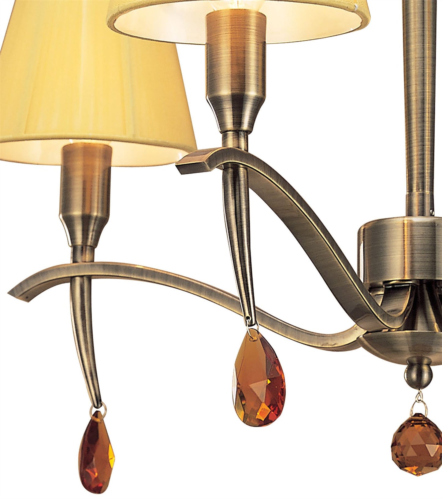 Mantra Siena 55cm Semi Flush Round 4 Light E14, Antique Brass with Amber Cream Shades and Amber Crystal
