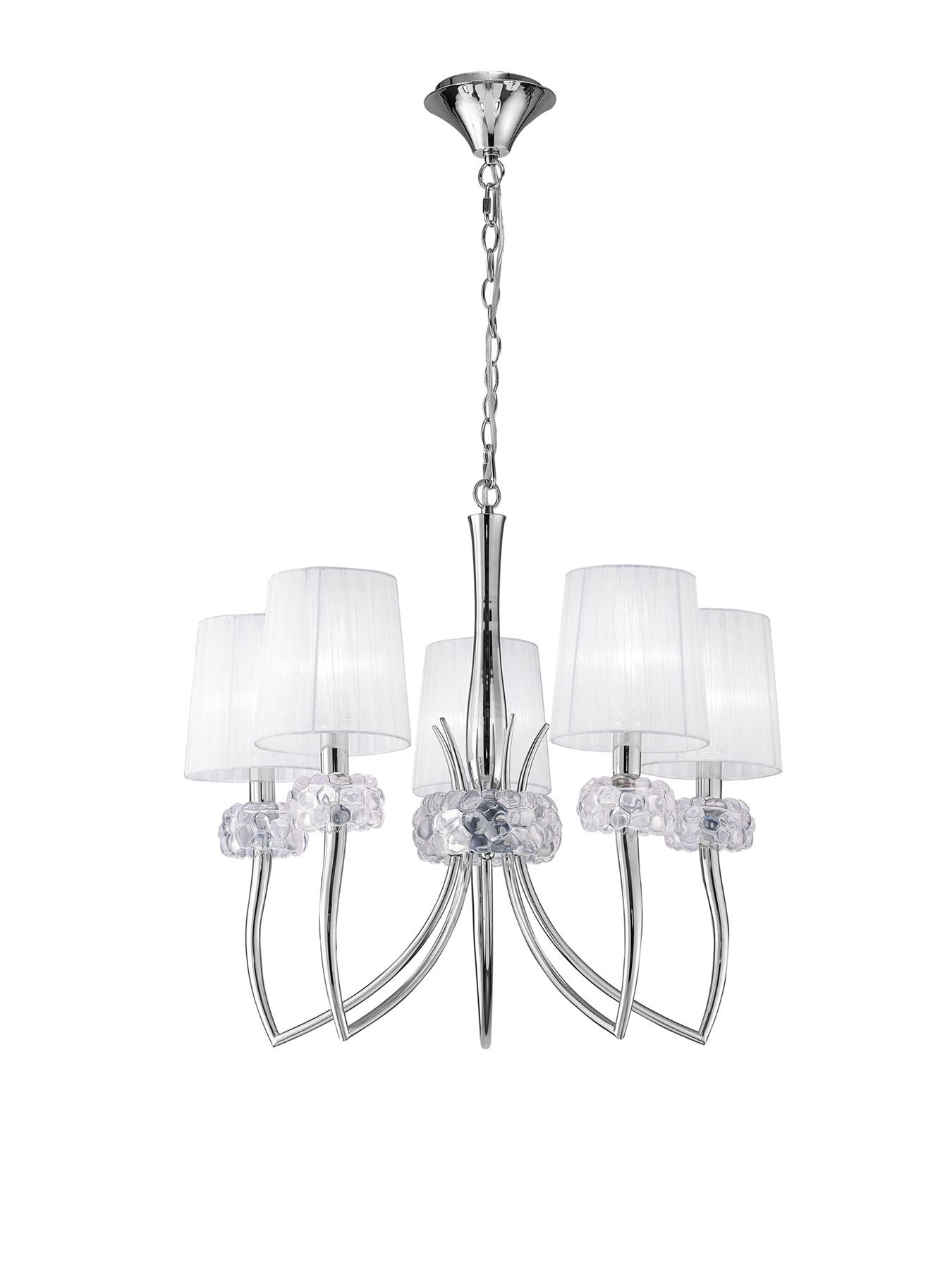 Mantra M4631 Loewe Pendant 5 Light E14, Polished Chrome with White Shades