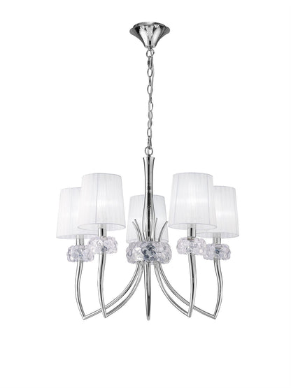 Mantra M4631 Loewe Pendant 5 Light E14, Polished Chrome with White Shades