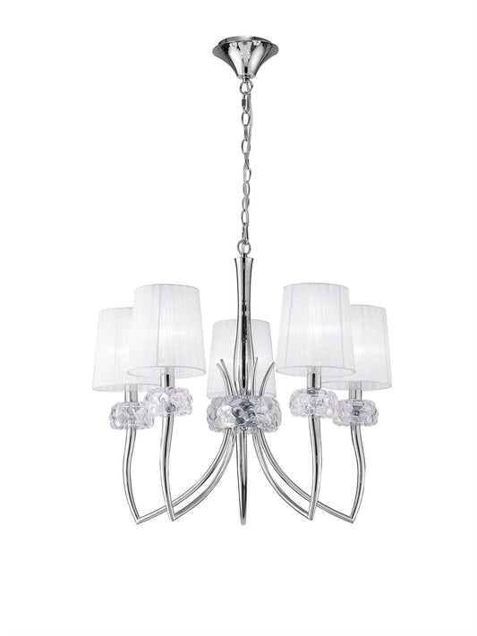 Mantra M4631 Loewe Pendant 5 Light E14, Polished Chrome with White Shades