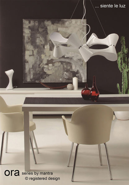Mantra M1542 Ora Pendant 8 Twisted Round Light E27, Gloss White/White Acrylic/Polished Chrome