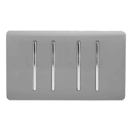 Trendi 4 Gang (2 Way & 1x Intermediate) Glossy 10 Amp Rocker Light Switch Light Grey
