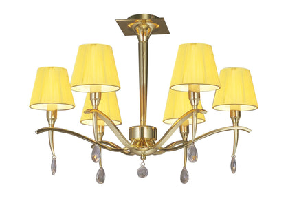 Mantra Siena 63cm Semi Flush Round 6 Light E14, Polished Brass with Amber Cream Shades and Clear Crystal