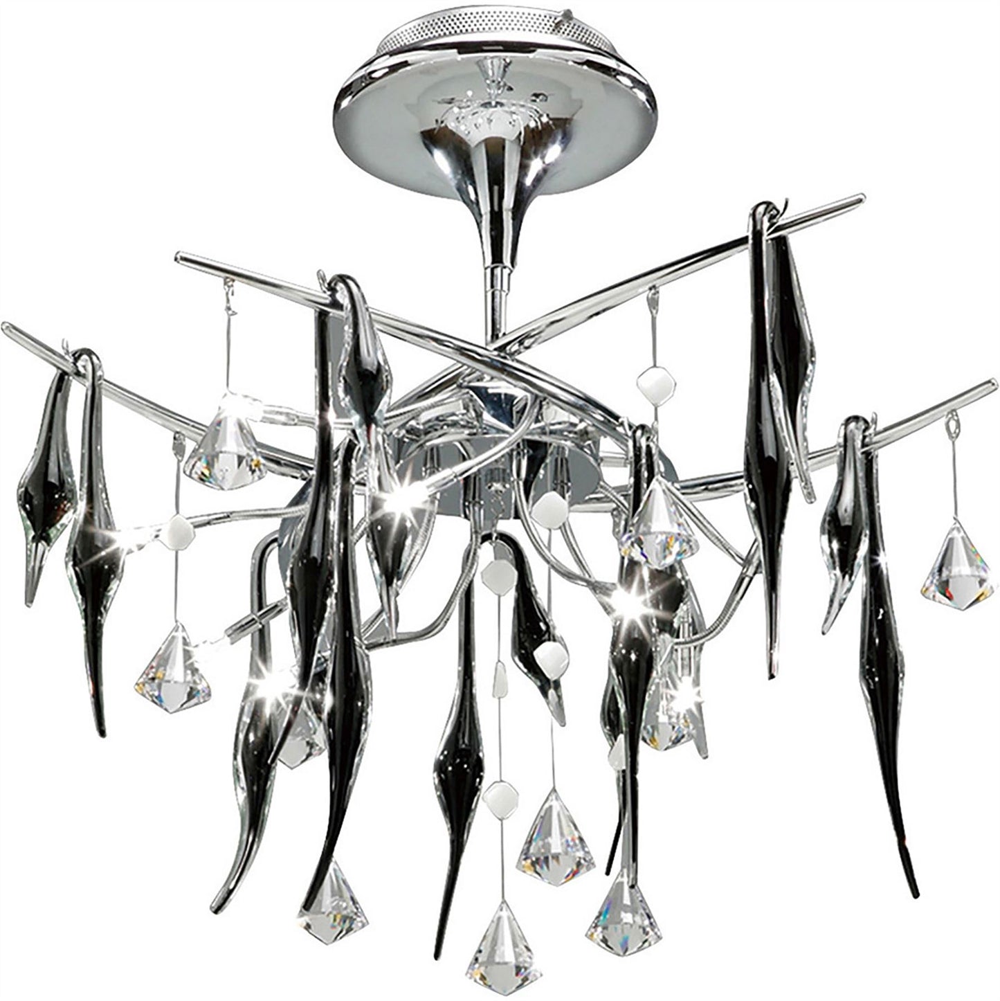 Diyas Cygnet 60cm  10 Light G4 Polished Chrome/Black Glass/Crystal, NOT LED/CFL Compatible Ceiling Light Fitting