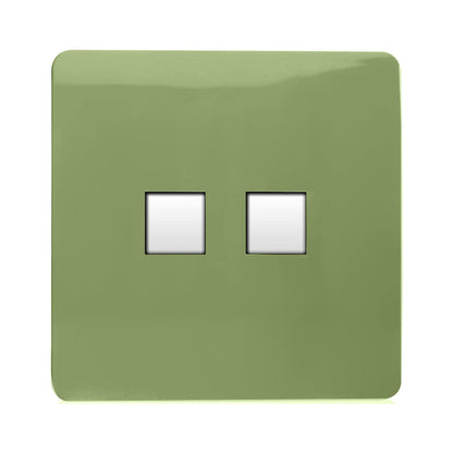 Trendi Artistic Modern Glossy Tactile 2 Gang Telephone Socket Moss Green