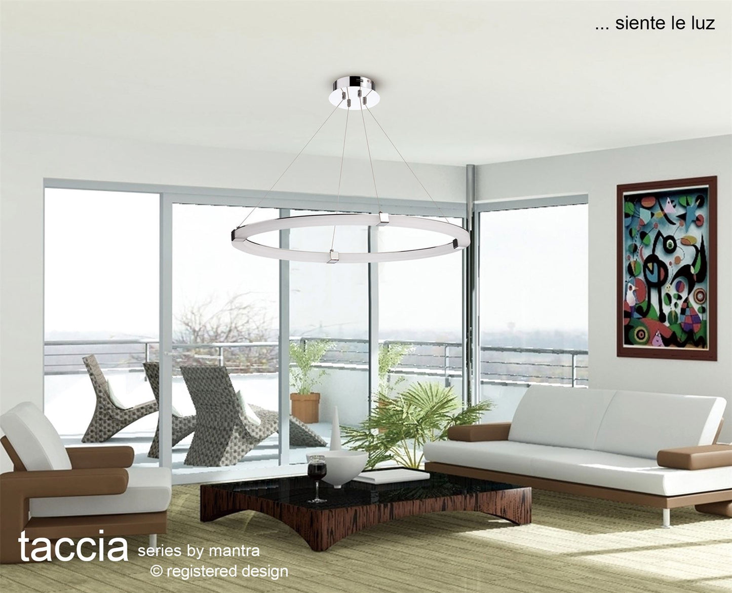 Mantra Fusion Taccia Taccía Pendant 28W LED Round 3000K, 2500lm, Polished Chrome/Frosted Acrylic, 3yrs Warranty