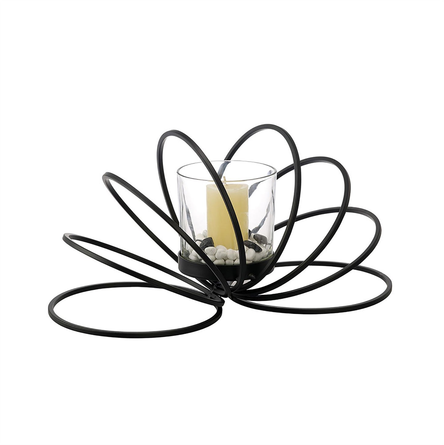Diyas Home (DH) Oreo Candle Holder 8 Ring Medium Black/Clear Glass Art