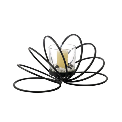 Diyas Home (DH) Oreo Candle Holder 8 Ring Medium Black/Clear Glass Art