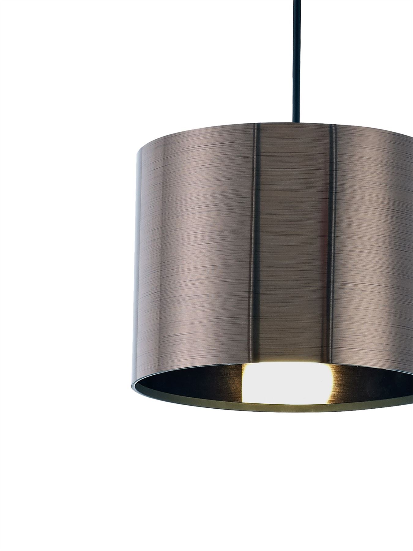 Deco Dako Black Pendant 1 Light E27 with 200 x 150mm Metallic Gun Metal Finish Cylinder Shade, c/w Ceiling Bracket