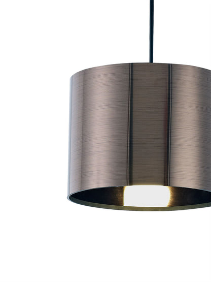 Deco Dako Black Pendant 1 Light E27 with 200 x 150mm Metallic Gun Metal Finish Cylinder Shade, c/w Ceiling Bracket