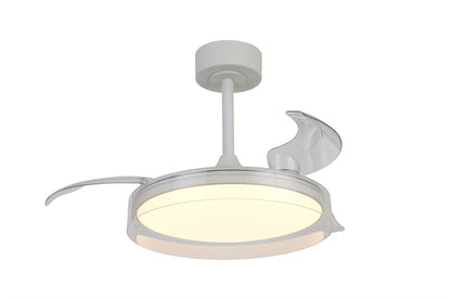 Glass Fan 44cm 36W LED Dimmable Ceiling Light With Built-In 25W DC Fan, 3000-5000K Remote Control, 5710lm, White/Clear, 5yrs Warranty